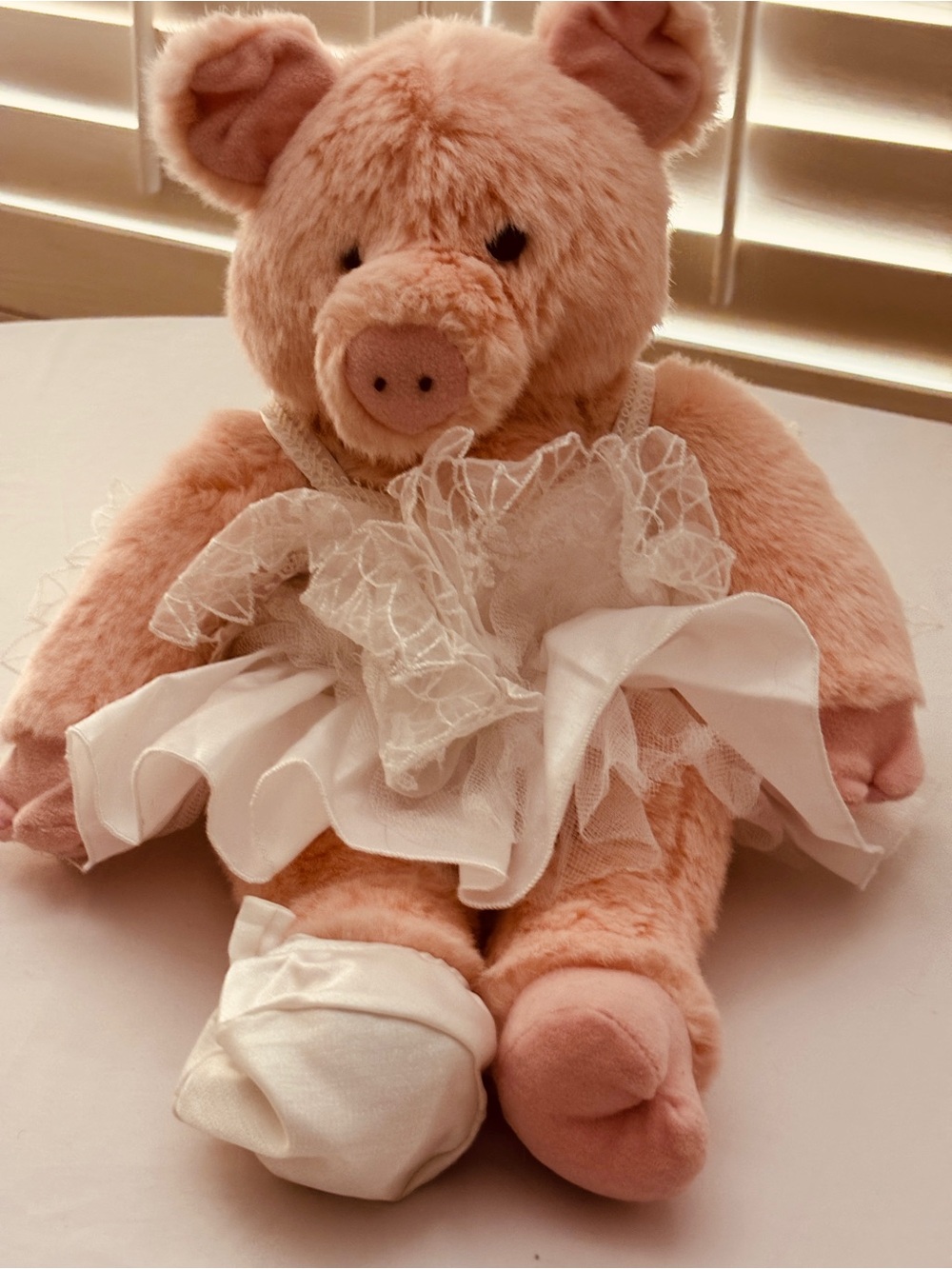 Build-A-Bear Pink Plush Piglet in White Ballet Tutu Dress with Slippers